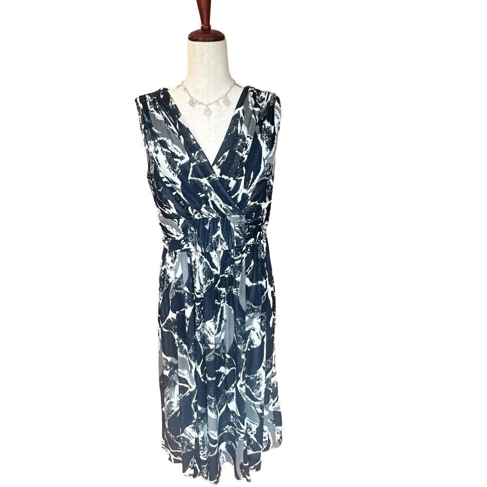 Coldwater Creek Sleeveless Crossover Midi Dress Black/Blue/White